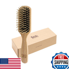 TEK Medium Rectangular Ash Wood Hair Brush, Short Teeth, Handmade in Italy