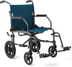 Medline Durable Folding Steel Transport Wheelchair with 12-Inch Wheels – Teal
