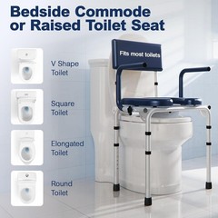 Drop Arm Bedside Commode Padded Seat 400lb 6.3QT Bucket Blue