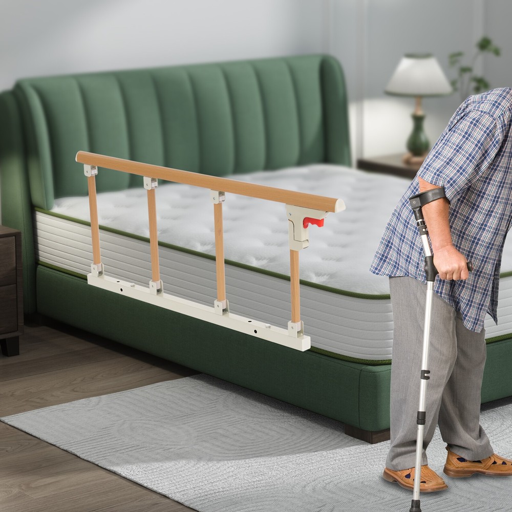 Foldable Bed Rail Aluminum Woodgrain 90 × 40 cm Fits 5-30 cm Mattresses