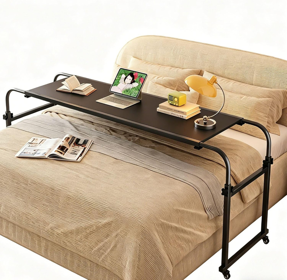 Rolling Overbed Table with Wheels Adjustable 55″-83″ Laptop Stand Black 350 lb