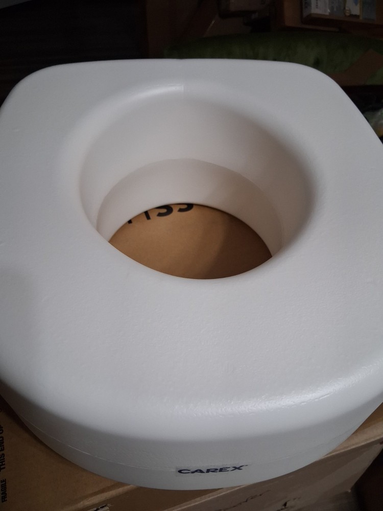 Carex Raised Toilet Seat Non-Slip Lightweight Plastic White 300 lb 16x15x5.5in