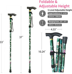 Folding Canes for Men and Women, Floral, Adjustable Height, Lightweight
