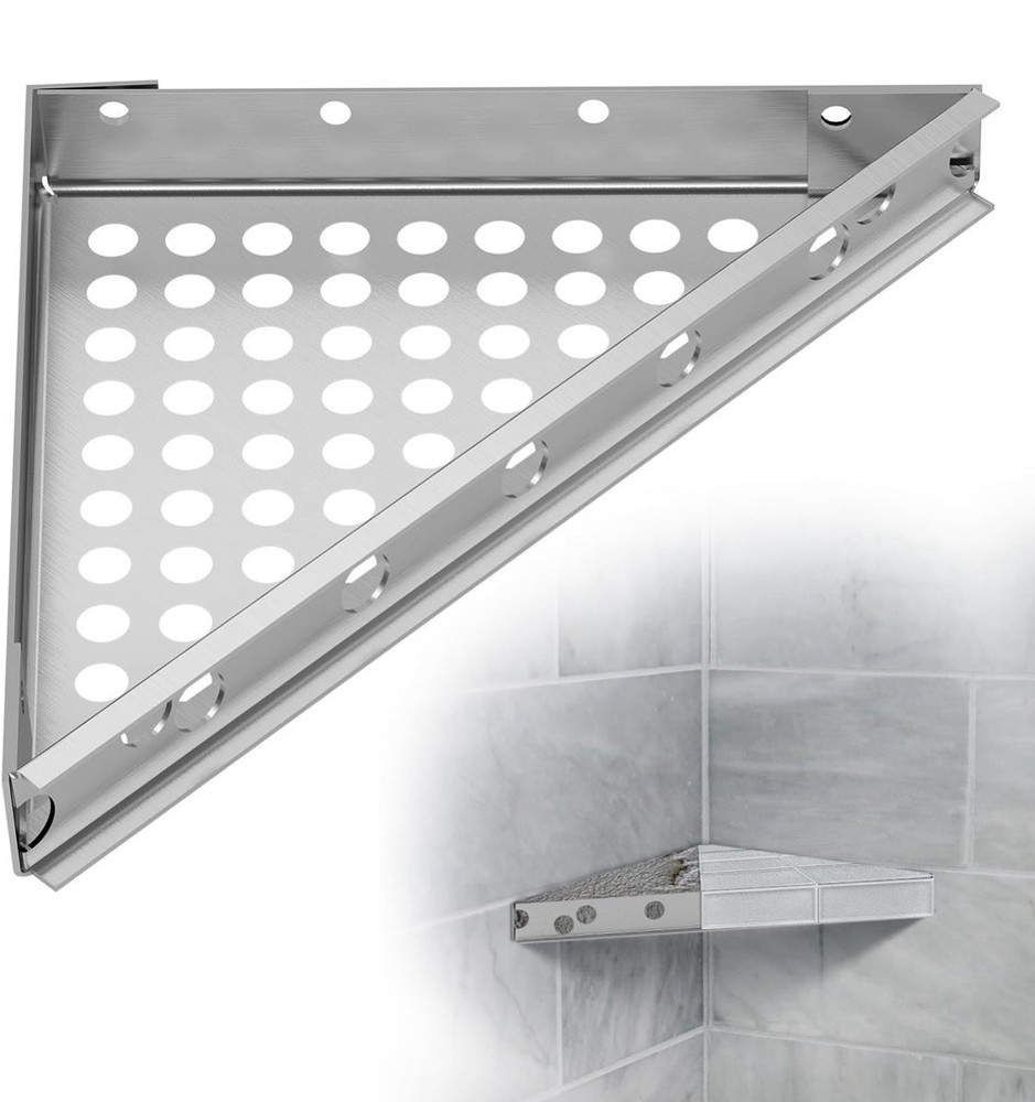 Floating Corner Shower Bench Kit 17x17x24.5 Stainless Wall Mount Seat Shelf