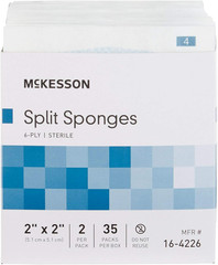 Split Sponges, Sterile, 100% Cotton, I.V. Drain Split Dressing, 2 in X