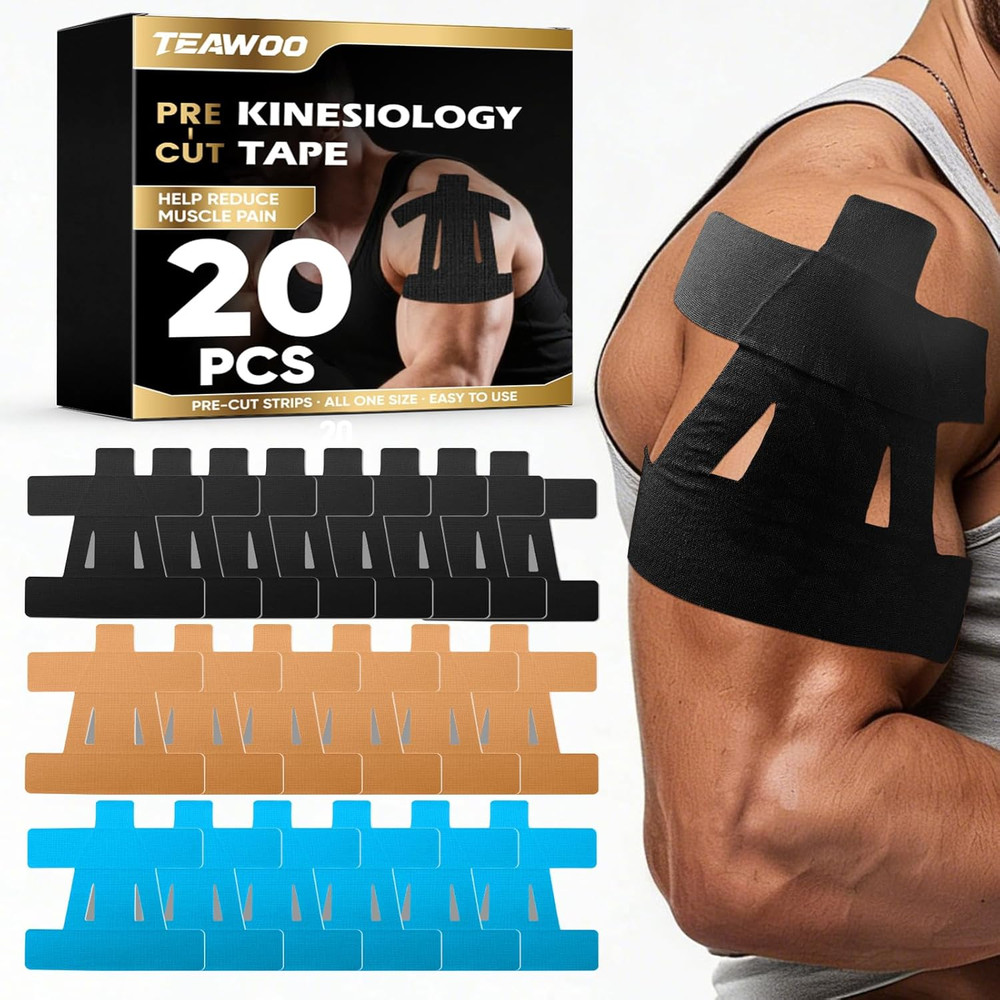 Precut Kinesiology Tape for Shoulder (20 Pcs) – Waterproof Breathable Athleti, E