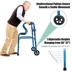 Heavy-Duty Folding 3 in 1 Stand-Assist Walker Aluminum Alloy W/ Wheel Blue