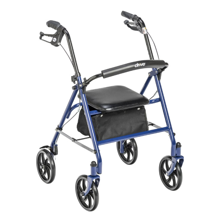 Drive Medical 10257BL 1 4 Wheel Rollator Walker With Seat, Steel Rolling Walker