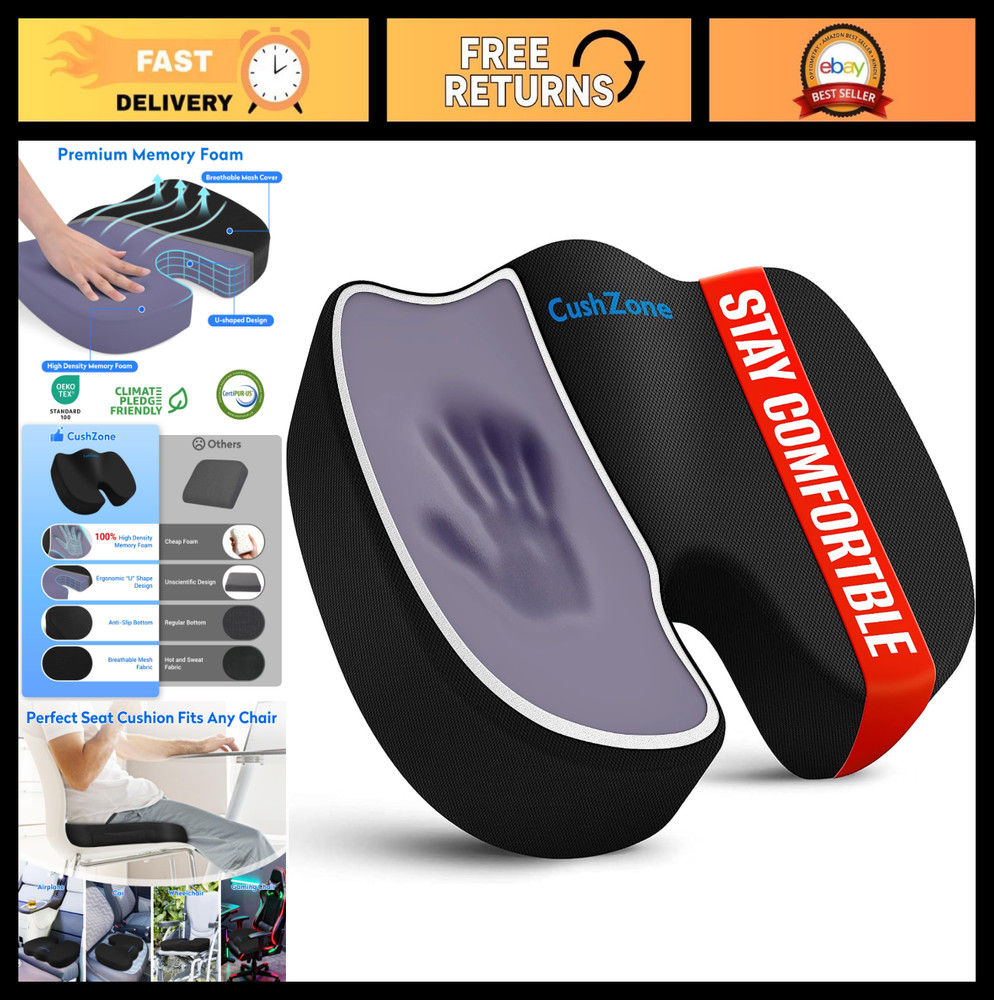 Memory Foam Seat Cushion for Sciatica & Back Pain Relief – Orthopedic Coccyx Pil