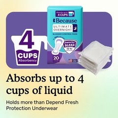 Because Ultimate Overnight Incontinence Booster Pads for Men and Women, Adds 4 C