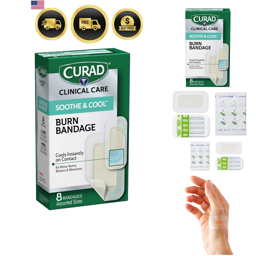 Soothe & Cool Burn Bandages, Instant Cooling, Assorted Sizes, 8 Count