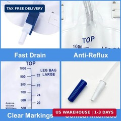 1000ml Urine Leg Bag 6-Pack, Foley Drainage Bags, Leakproof Anti-Reflux Valve, E