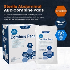 Combine ABD Pads 5 X 9 Inch, 20 Count Sterile Abdominal Pads, High