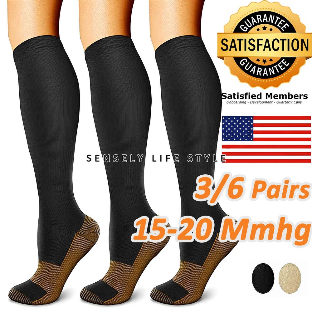 Compression Socks 15-20mmHg 3/6 Pairs Graduated Circulation Socks for Women