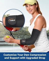 Vlela Elbow Compression Sleeve with Adjustable Strap – Tennis Medium, Black