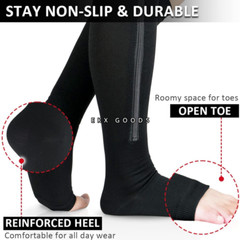 Zipper Open Toe Compression Socks 20-30mmHg Calf Leg Ankle Support Stocking