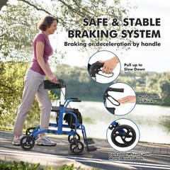 Ⓜ️Walker Wheelchair Combo Foldable Aluminum Rollator with Footrests for Seniors