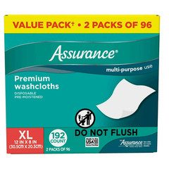 Assurance Premium Disposable Washcloths Pre-Moistened Body Wipes, XL, 192 Ct