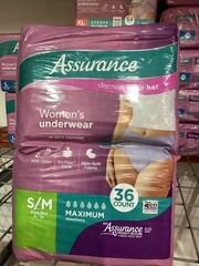 Assurance Women’s Incontinence & Postpartum Underwear Size Small/Med Max 36 Ct