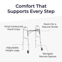 Lightweight Folding Walker with Wheels – Adjustable Height, Dual Push-Button, 5″