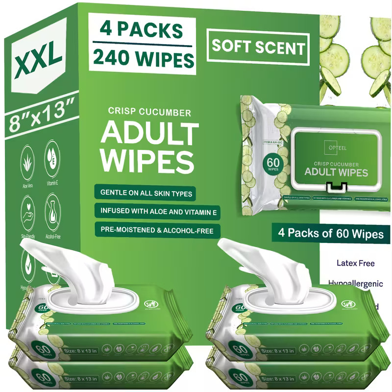 Adult Wipes Extra Large 8×13 inch Wipes for Adults Soft Cucumber Scent 240ct