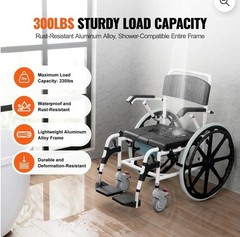 Shower Wheelchair, 17.5in Width Aluminum Alloy Bathroom Wheelchair for Ins