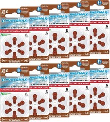 Pack of 60 Mercury-Free Size 312 Hearing Aid Batteries – Reliable & Eco-Friendly