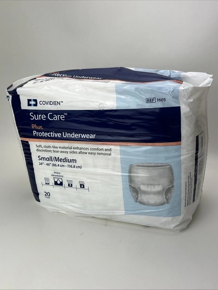 Covidien Sure Care 1605 Adult Disposable Pull On Up Underwear Diapers S/M 20 Ct