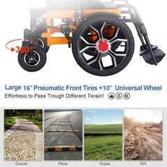 16in large front-wheel drive power wheelchair, 300 lb weight capacity,500W moter