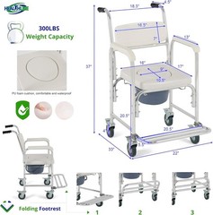 Shower Bedside Commode Chair Padded Seat With Wheels by , Medical Commode Toi…