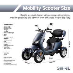 Heavy Duty 4 Wheel Mobility Scootre for Adult Senior 500lbs 31 miles 60V/20Ah