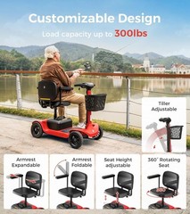 4-Wheel Mobility Scooter for Adults Seniors 25 Mile 6.2mph Electric Scooter Red