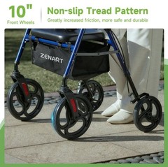 Rollator Walker For Seniors Mobility Aid W/ Seat Fully Adjustable 10″ Wheels