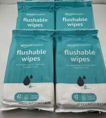 Amazon Basics Flushable Adult Wipes, Fragrance Free, 42ct 4pk = 168 wipes Total