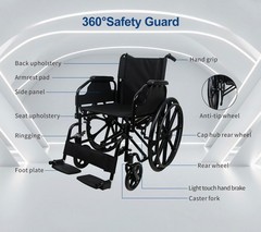 Lightweight Elderly Transport Wheelchair Portable Folding Transport Chair 220LBS