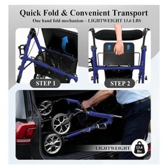 Cosydora Rollator Walker For Seniors w/ Seat Ultra Lightweight Heavy Duty 350lbs
