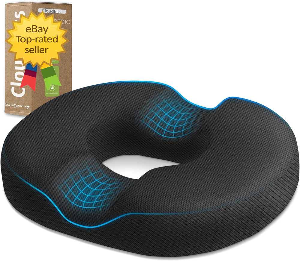 Donut Seat Cushion Memory Foam Tailbone Pain Relief Chair Pad Home Office Black