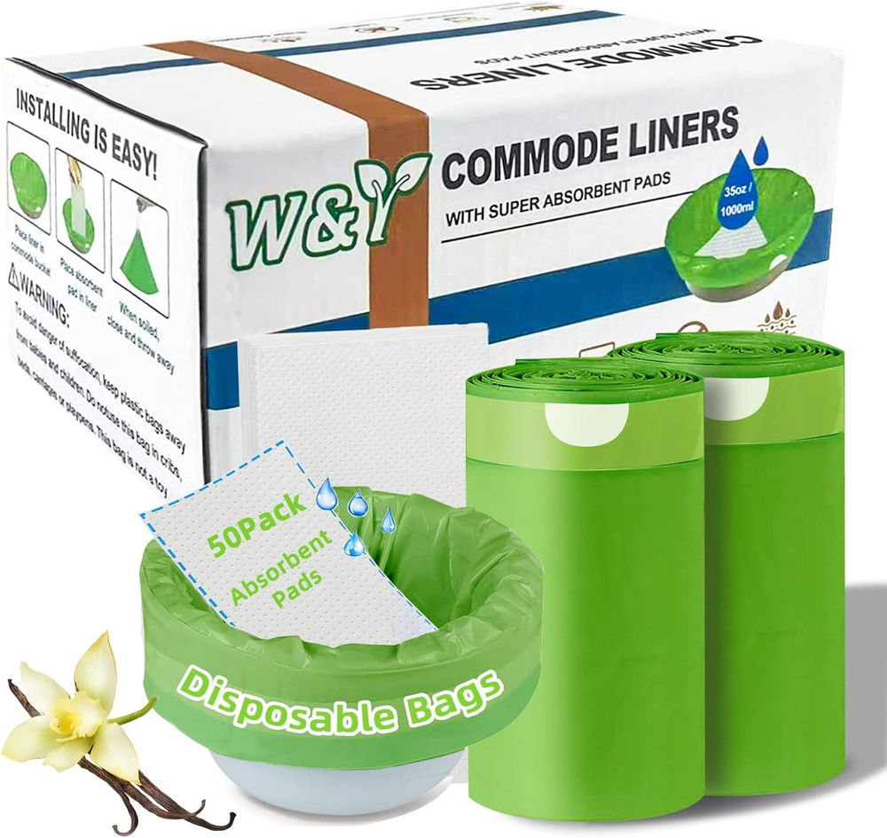 50 Pack Commode Liners with Super Absorbent Pads, Universal Fit All Standard …