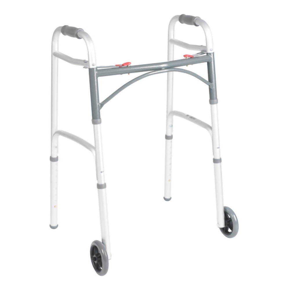 McKesson Aluminum 25 to 32.25″ H Junior Dual Release Folding Walker with Wheels