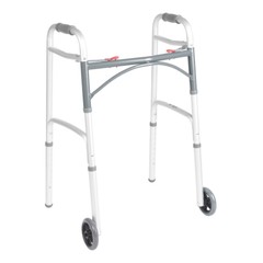 McKesson Aluminum 25 to 32.25″ H Junior Dual Release Folding Walker with Wheels