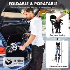 Rollator Walker For Seniors Lightweight Foldable 12″+10″ Wheels w/ Brakes 300 Lb