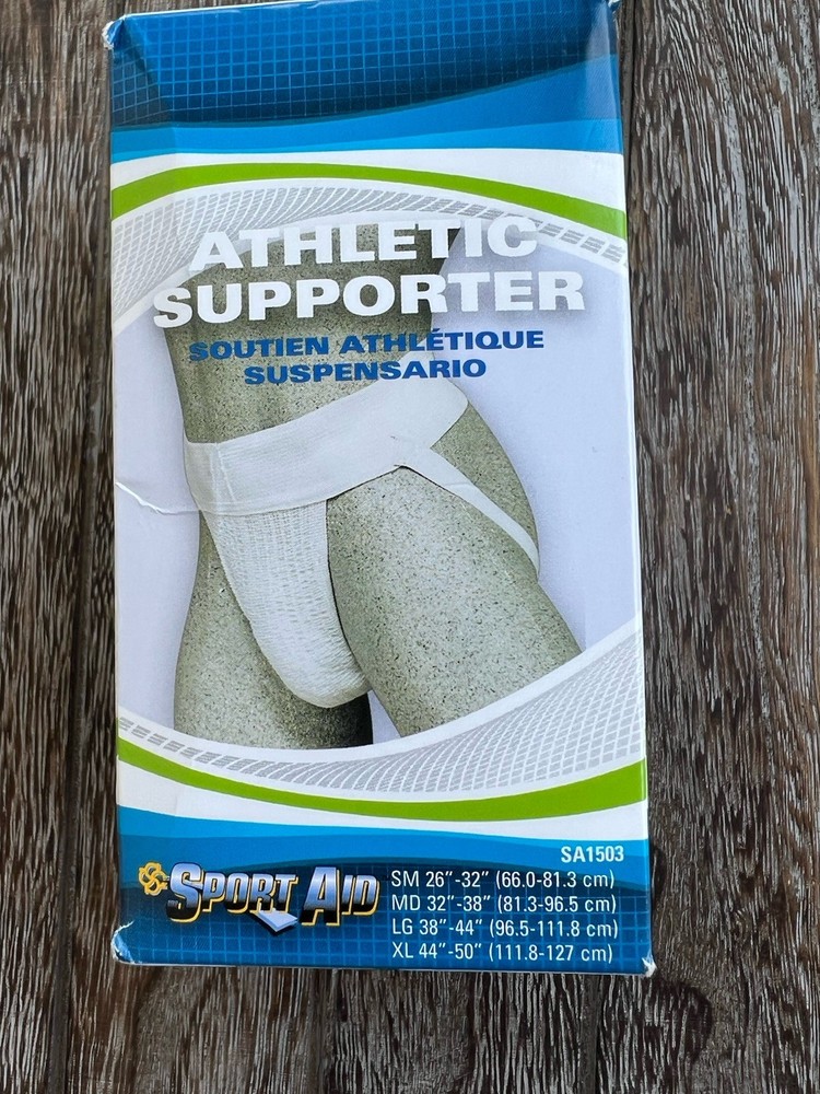 SportAid Athletic Supporter White Mens M (Waist circum. 32-38″)