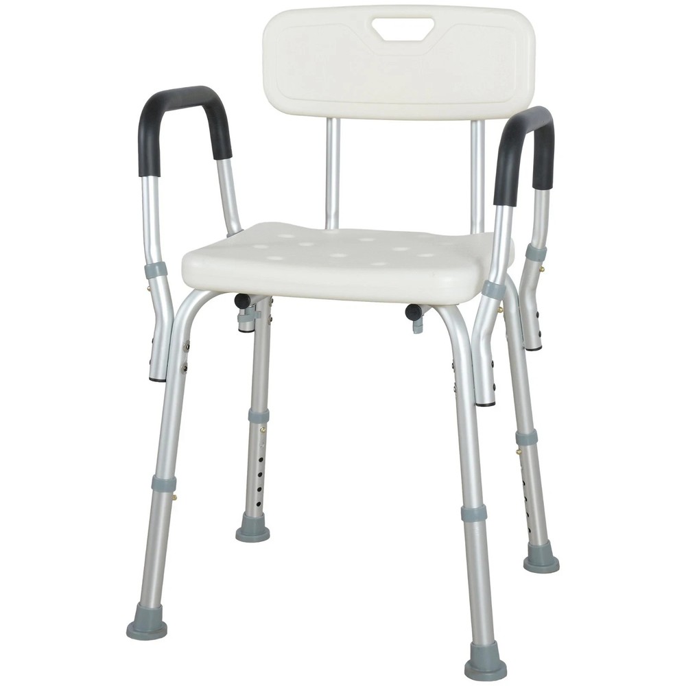 Adjustable Shower Chair for Seniors Arms Back Non-Slip Seat