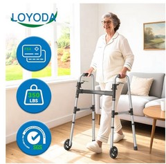 Loyoda Folding Walker with 2 Skis and 5″ Wheels, Lightweight Walkers for Seniors
