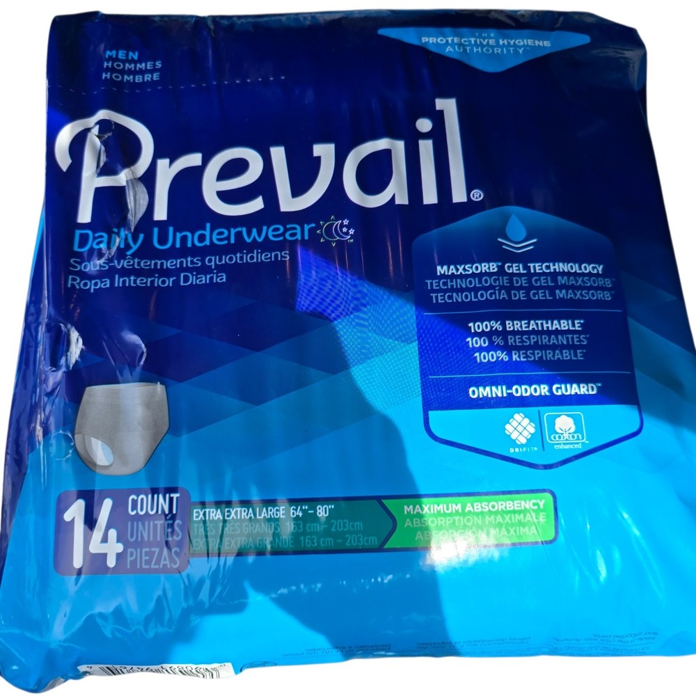 Prevail Daily Underwear Men’s XXL Maximum Absorbency Breathable 14ct