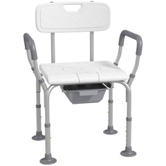 3-in-1 Shower Chair with Back and Arms Height Adjustable Bedside Commode White