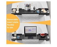Expandable Over The Tub Bath Caddy 23-42.5in Waterproof Bathtub Tray Black