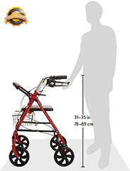 Rollator Walker with Seat Foldable Steel 350LB Height Adjustable