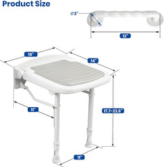 Wall Mounted Folding Shower Seat,Support 550Lbs,Adjustable Height Fold up Shower