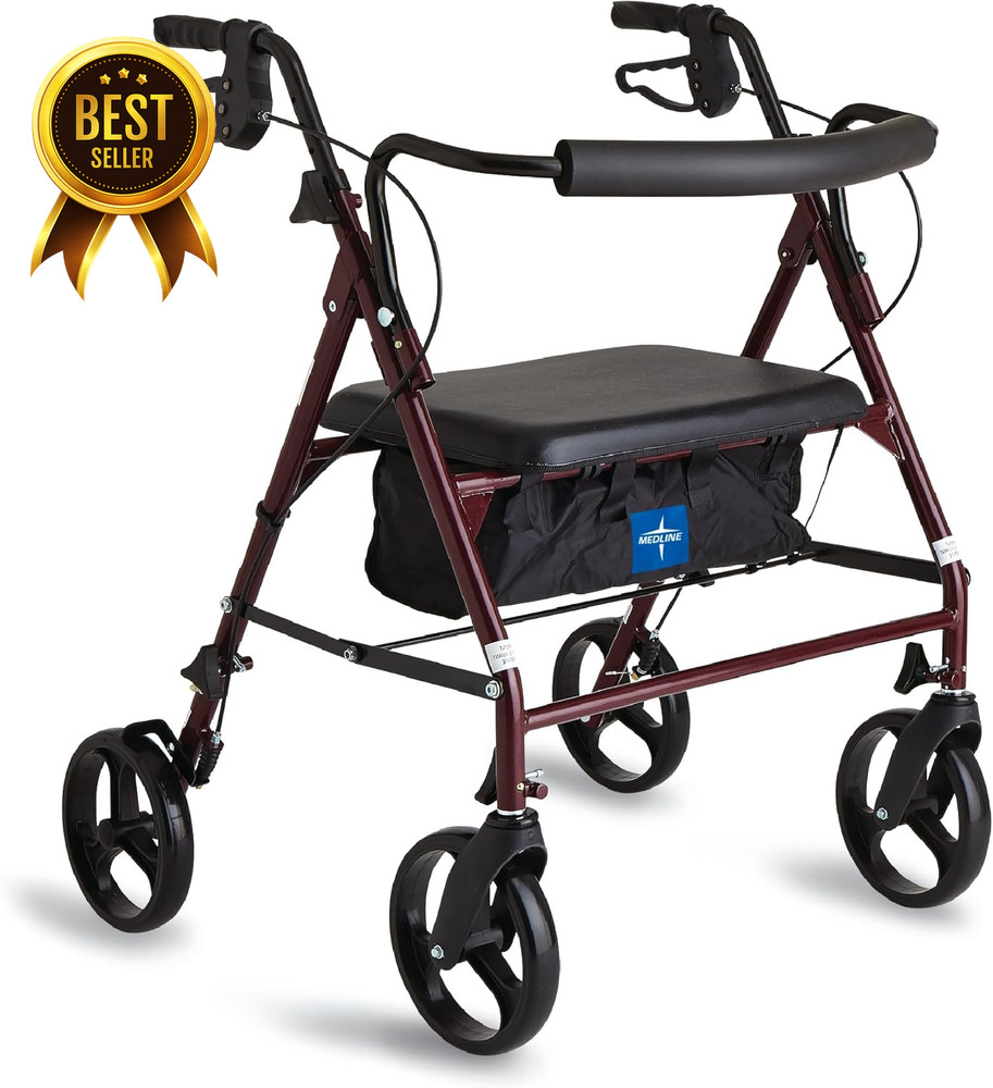 Heavy Duty Bariatric Rollator Walker Large Steel Frame 500 lb Capacity Adjustabl